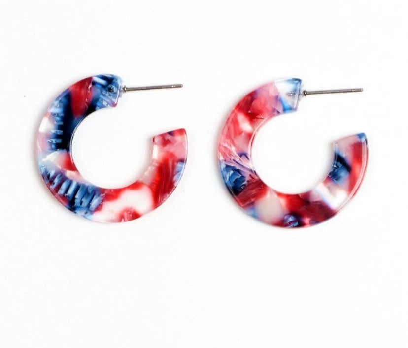 Red white and on sale blue hoop earrings