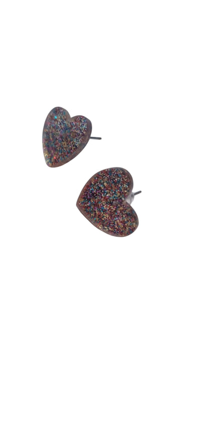 Heart acrylic stud earrings - Multicoloured