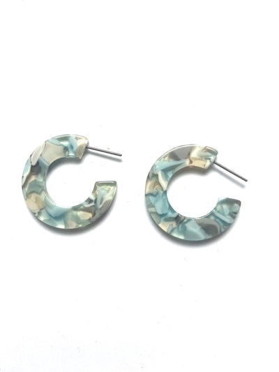 Pale blue blue and grey thick small hoop acrylic earrings